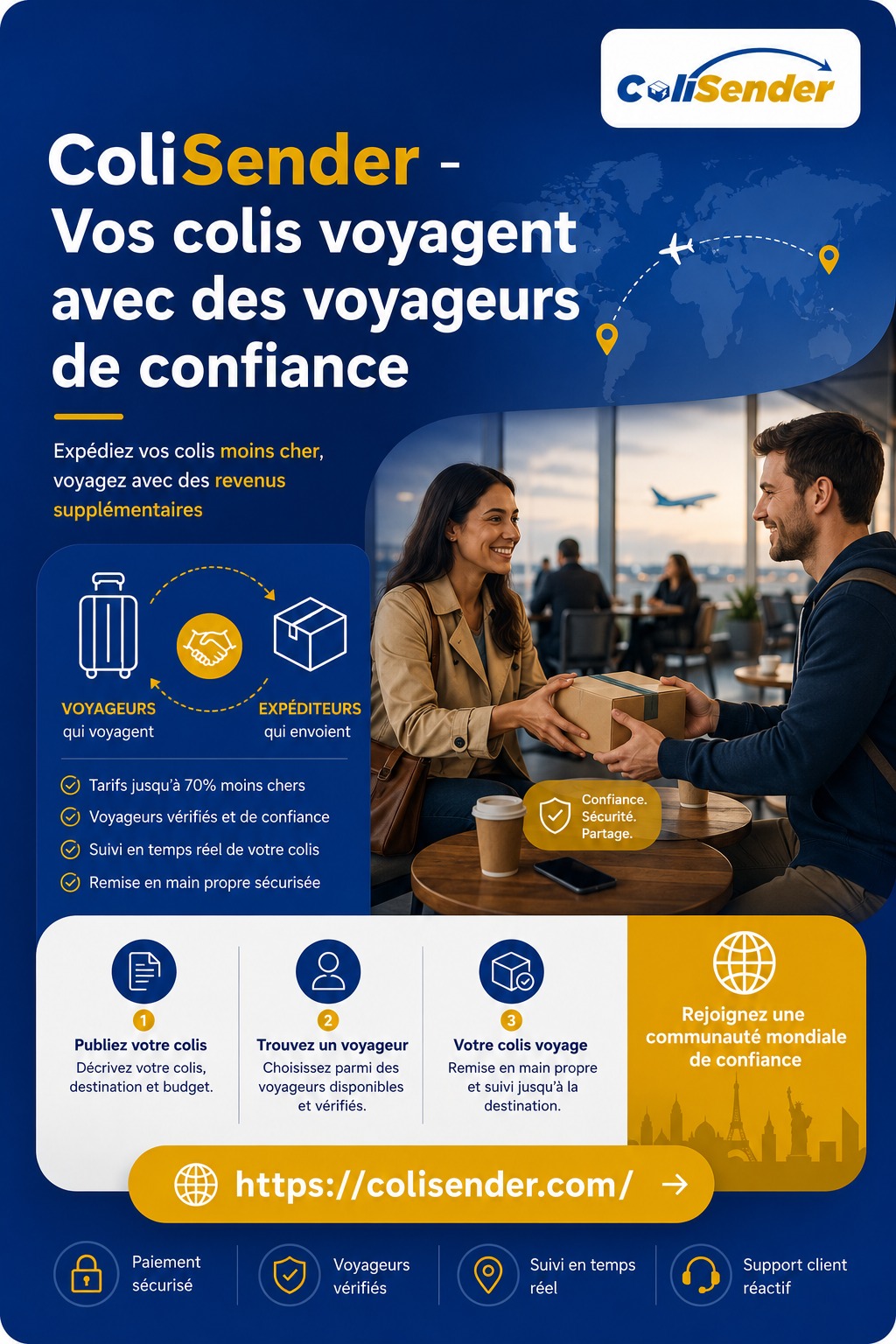 Vos colis voyagent avec des voyageurs de confiance